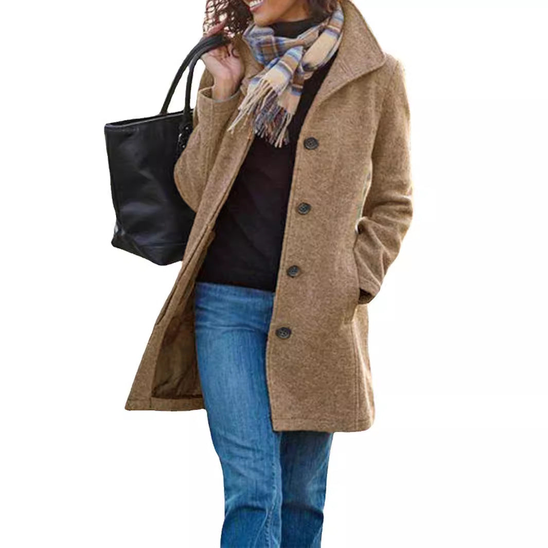 Damen eleganter Wollmantel mit klassischem Revers EB
