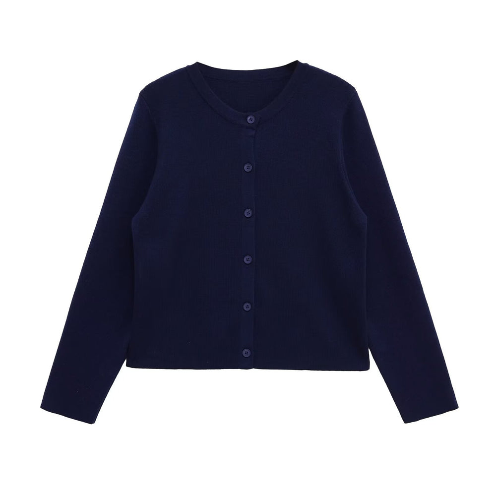 Damen Kleidung aus hochwertigem Strickmaterial mit Knopfleiste und Rundhalsausschnitt EB