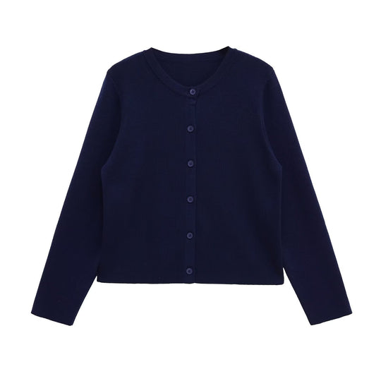 Damen Kleidung aus hochwertigem Strickmaterial mit Knopfleiste und Rundhalsausschnitt EB