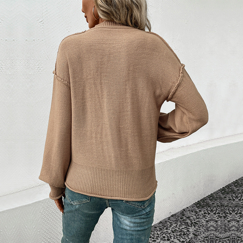 Damen lässiger Strickpullover mit aufgesetzter Tasche EB