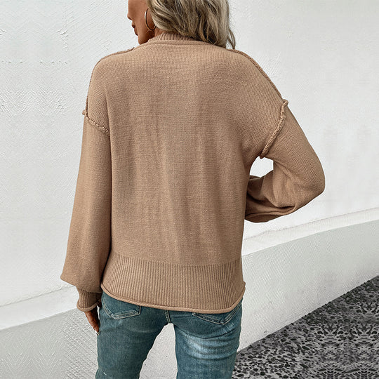 Damen lässiger Strickpullover mit aufgesetzter Tasche EB