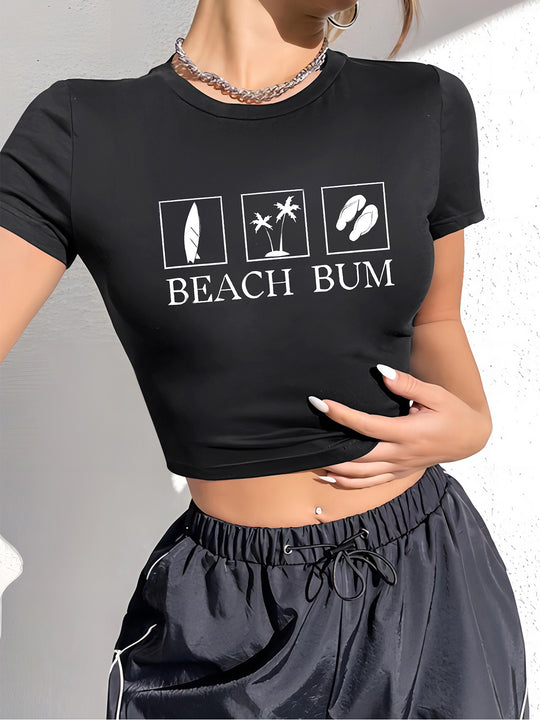 Damen Crop-T-Shirt mit verspieltem Kirschmotiv und elegantem Schleifenprint EB