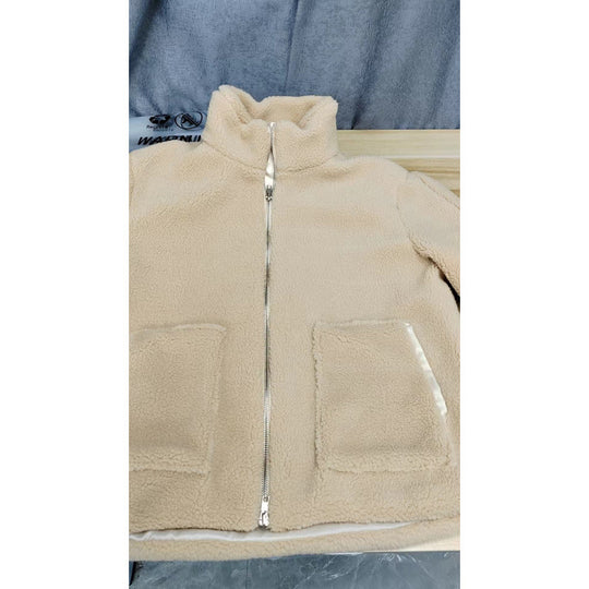 Damen Kuschelige Teddyfelljacke mit hohen Kragen und Reißverschluss EB
