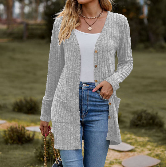 Damen Langstrickjacke mit strukturiertem Obermaterial und praktischen Taschen EB