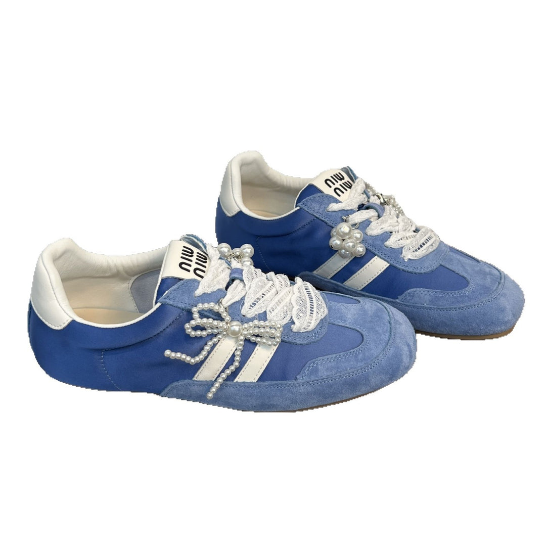 Damen elegante und modische Sneakers mit dekorativen Perlenapplikationen EB