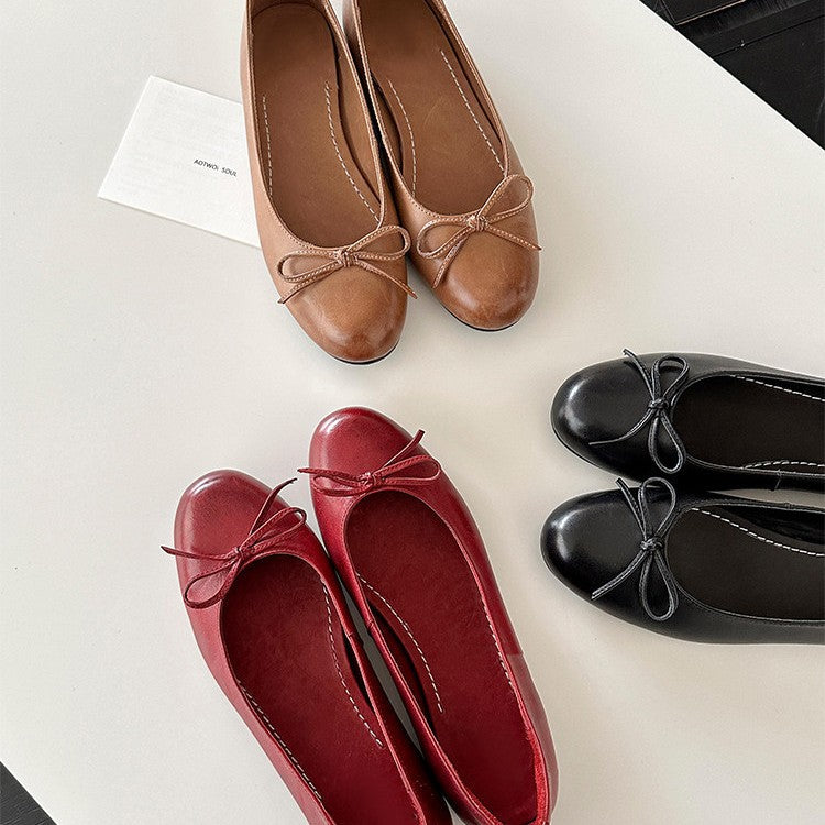 Damen Ballerina Schuhe aus weichem Leder mit elegantem Schleifendetail EB