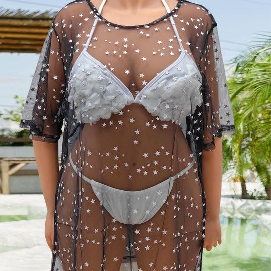 Damen transparenter Strandüberwurf mit funkelnden Sternen EB