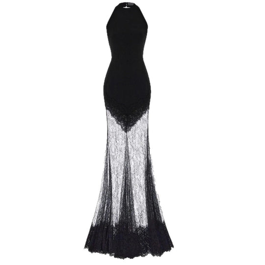 Damen Bodenlanges Spitzenkleid im eleganten Schnitt EB