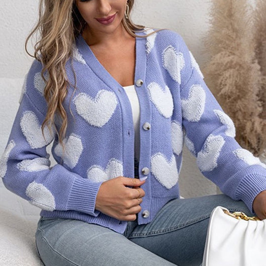 Damen kuschelige Strickjacke mit Herzmuster EB
