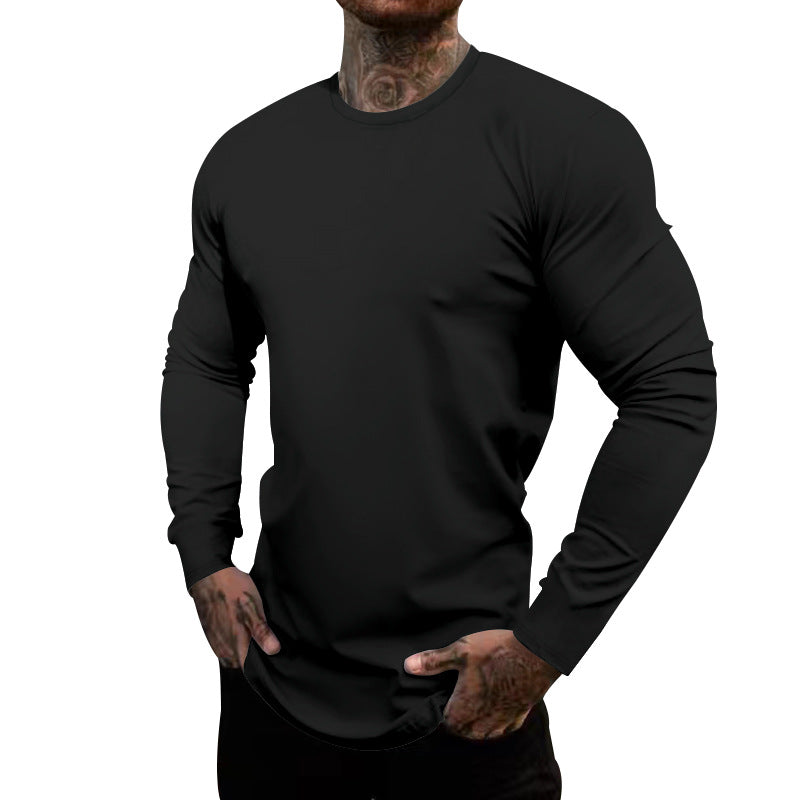 Herren nan figurbetontes Langarmshirt mit Rundhalsausschnitt, elastischem Baumwollstretch und verlängertem Saum EB