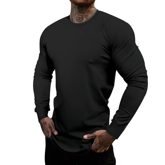 Herren nan figurbetontes Langarmshirt mit Rundhalsausschnitt, elastischem Baumwollstretch und verlängertem Saum EB