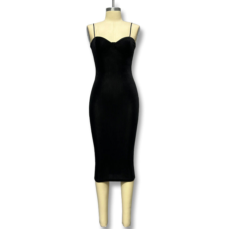 Damen Figurbetontes Midi-Kleid mit Trägern und Körbchen EB