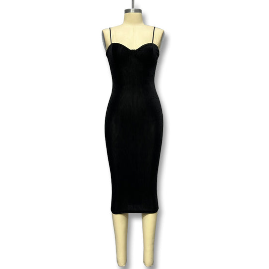Damen Figurbetontes Midi-Kleid mit Trägern und Körbchen EB