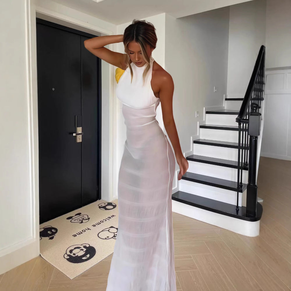 Damen Elegantes Maxikleid mit hochgeschlossenem Kragen und figurbetontem Schnitt EB