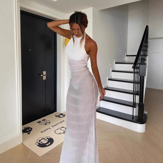 Damen Elegantes Maxikleid mit hochgeschlossenem Kragen und figurbetontem Schnitt EB