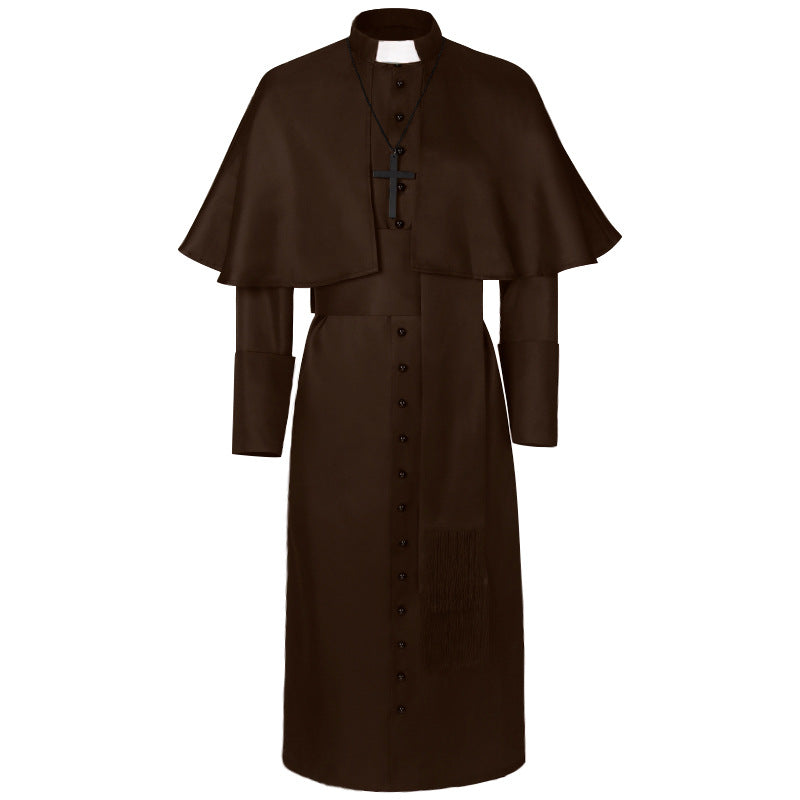 Damen nan eleganter Maxicape-Mantel mit gestuften Schultercapes und Stehkragen Eb