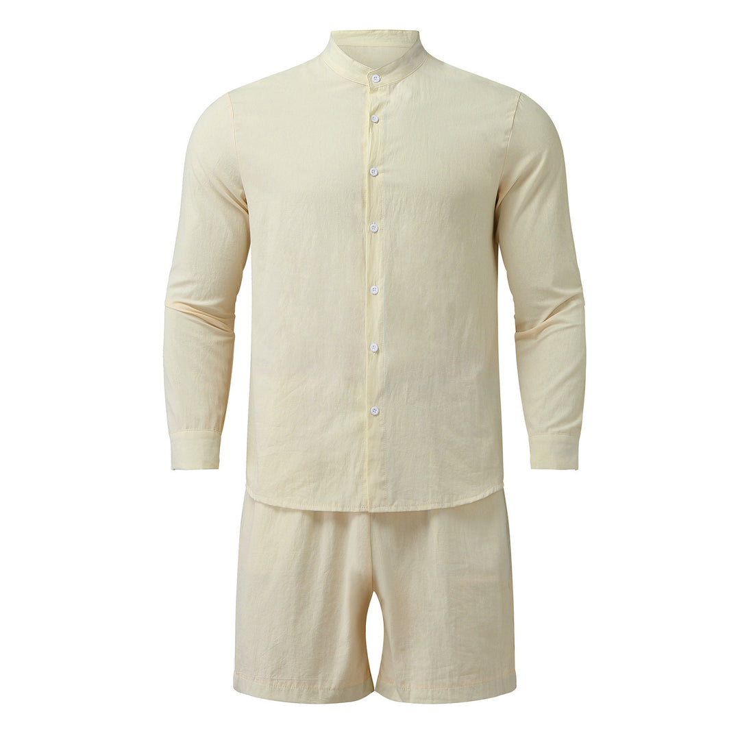 Herren modisches Freizeit-Set mit langarmigem Hemd und Shorts EB