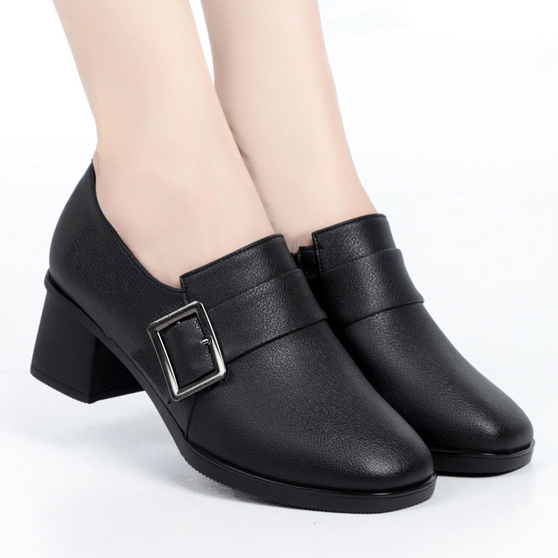 Damen elegante Stiefeletten mit modischem Riemen und hochwertigem Blockabsatz EB