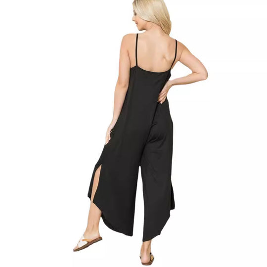 Damen luftiger Jumpsuit mit Taschen und langem Schnitt EB