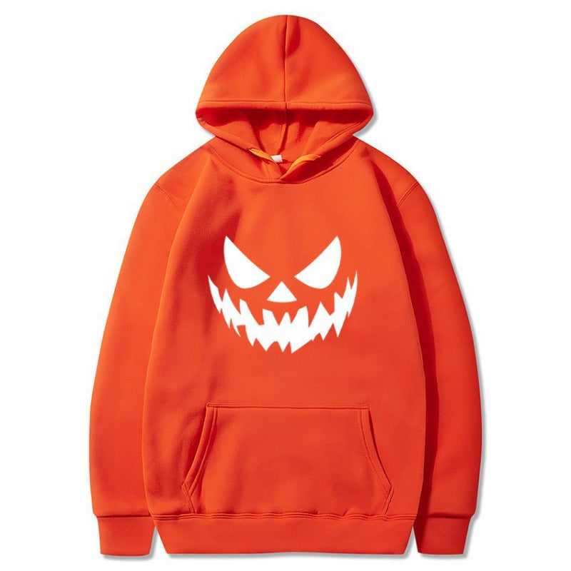 Unisex nan Kapuzenpullover mit gruseligem Kürbisgesicht-Print und Oversize Kängurutasche EB