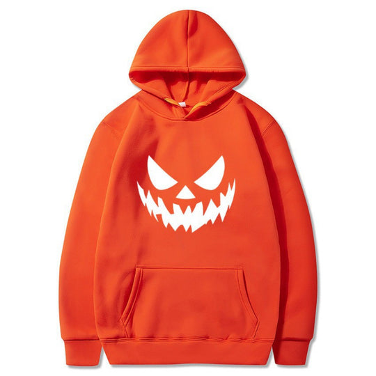 Unisex nan Kapuzenpullover mit gruseligem Kürbisgesicht-Print und Oversize Kängurutasche EB