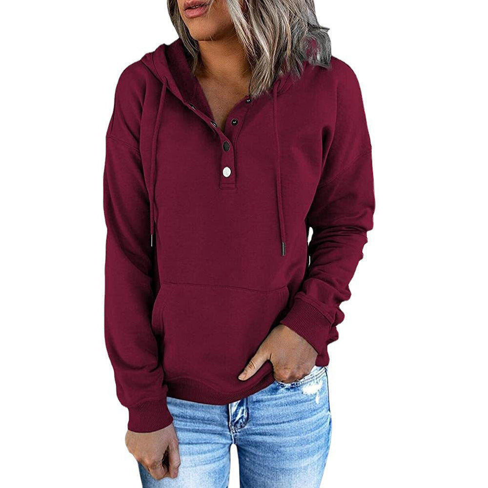 Damen lässiger Kapuzenpullover mit Druckknöpfchen und seitlichen Eingrifftaschen EB