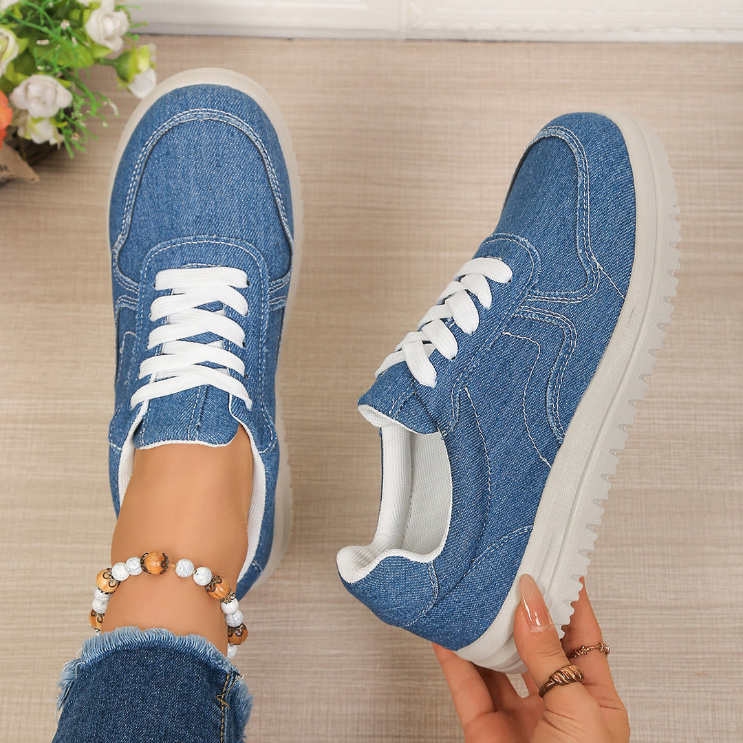 Damen lässige Denim-Sneaker mit gepolstertem Komfortfußbett und profilierter EVA-Laufsohle EB