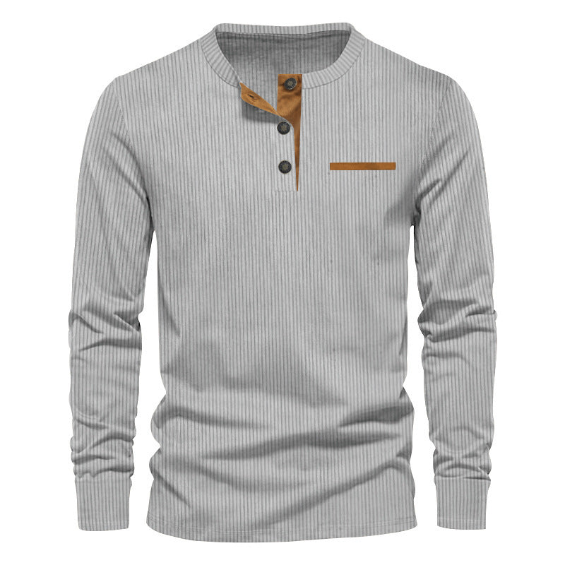 Herren nan geripptes Henley Langarmshirt aus Baumwollmischung figurbetont EB