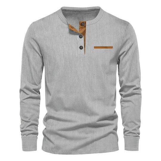 Herren nan geripptes Henley Langarmshirt aus Baumwollmischung figurbetont EB