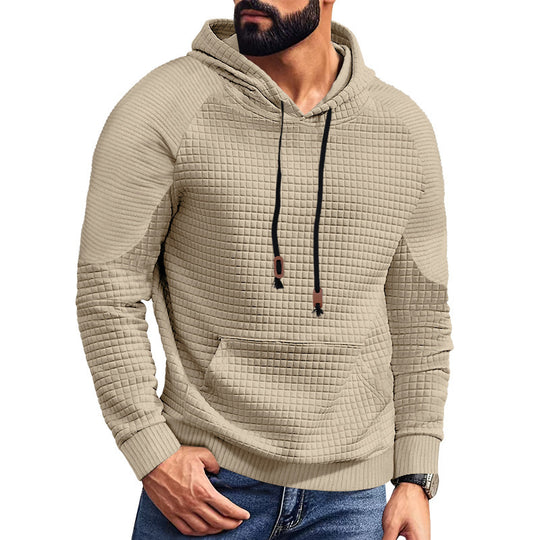 Herren nan gequilteter Kapuzenpullover mit quadratischer Struktur und Kängurutasche EB