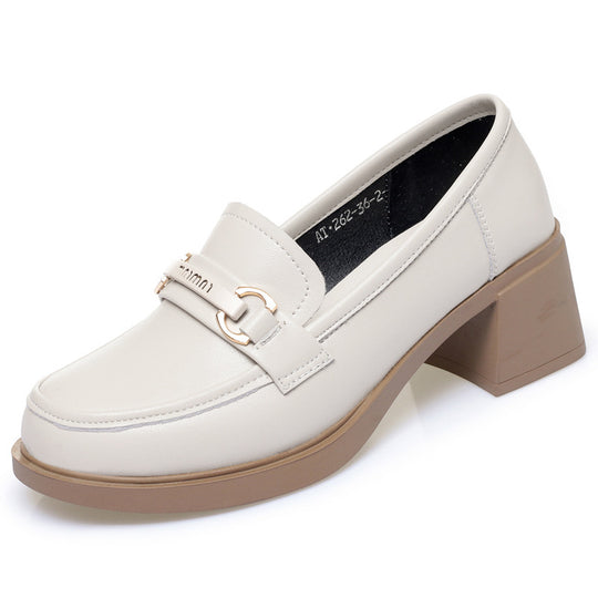 Damen Elegante Mokassins mit robustem Blockabsatz und modischem Kettendetail EB