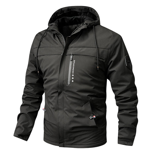 Herren nan winddichte Softshelljacke mit verstellbarer Kapuze, Fleece-Innenfutter und verdeckten Reißverschlusstaschen EB