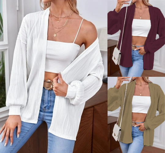 Damen Lässiger Cardigan aus strukturiertem Material mit weiten Ärmeln EB