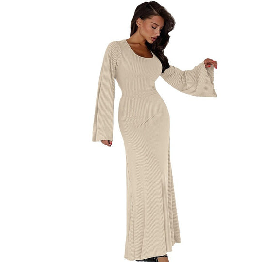 Damen Maxikleid mit innovativem Rippdesign und angeschnittenen Ärmeln EB