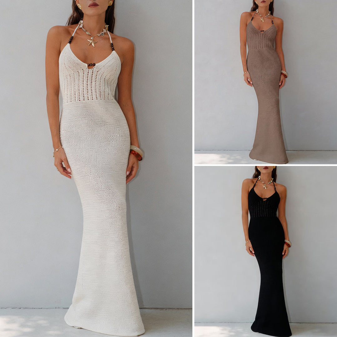 Damen Elegantes Maxikleid mit tiefem V-Ausschnitt und schmalem Schnitt EB