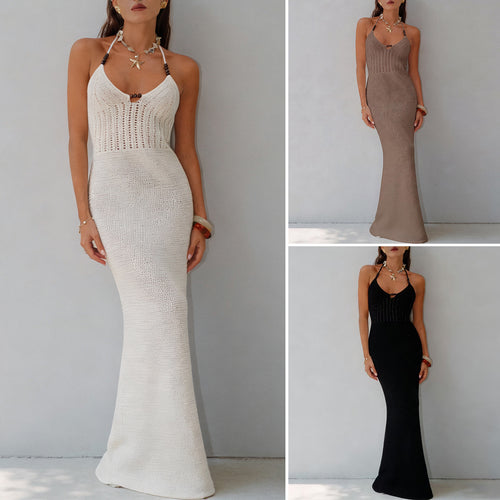 Damen Elegantes Maxikleid mit tiefem V-Ausschnitt und schmalem Schnitt EB