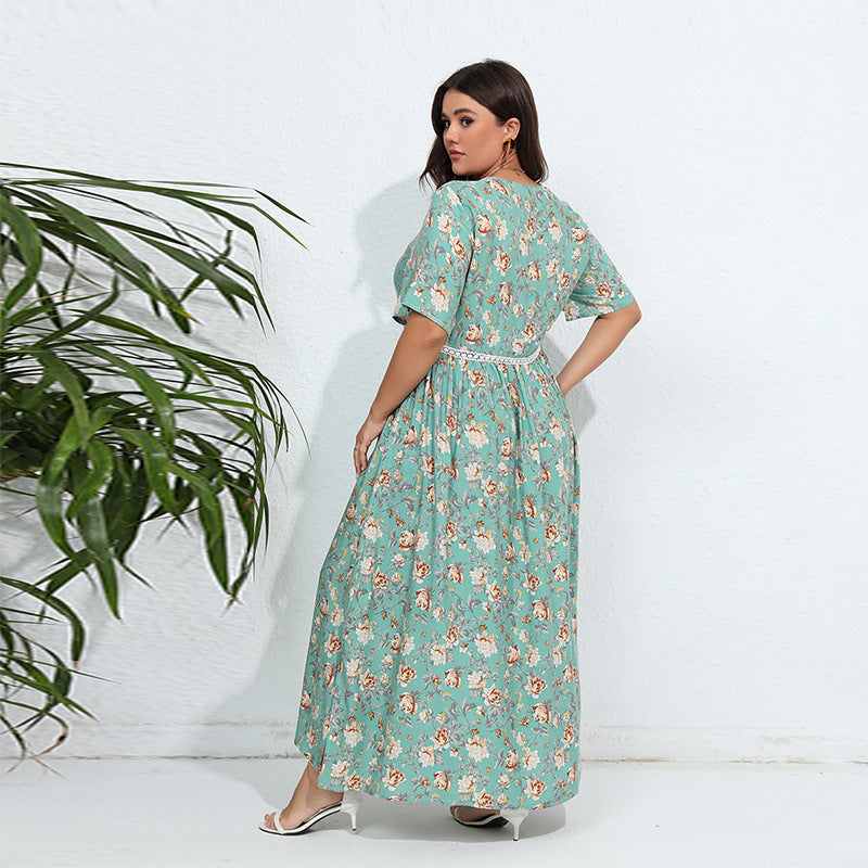 Damen Maxikleid mit floralem Design und V-Ausschnitt EB