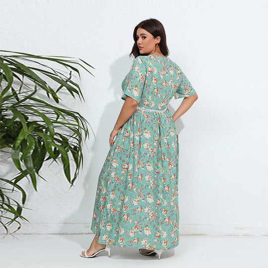 Damen Maxikleid mit floralem Design und V-Ausschnitt EB