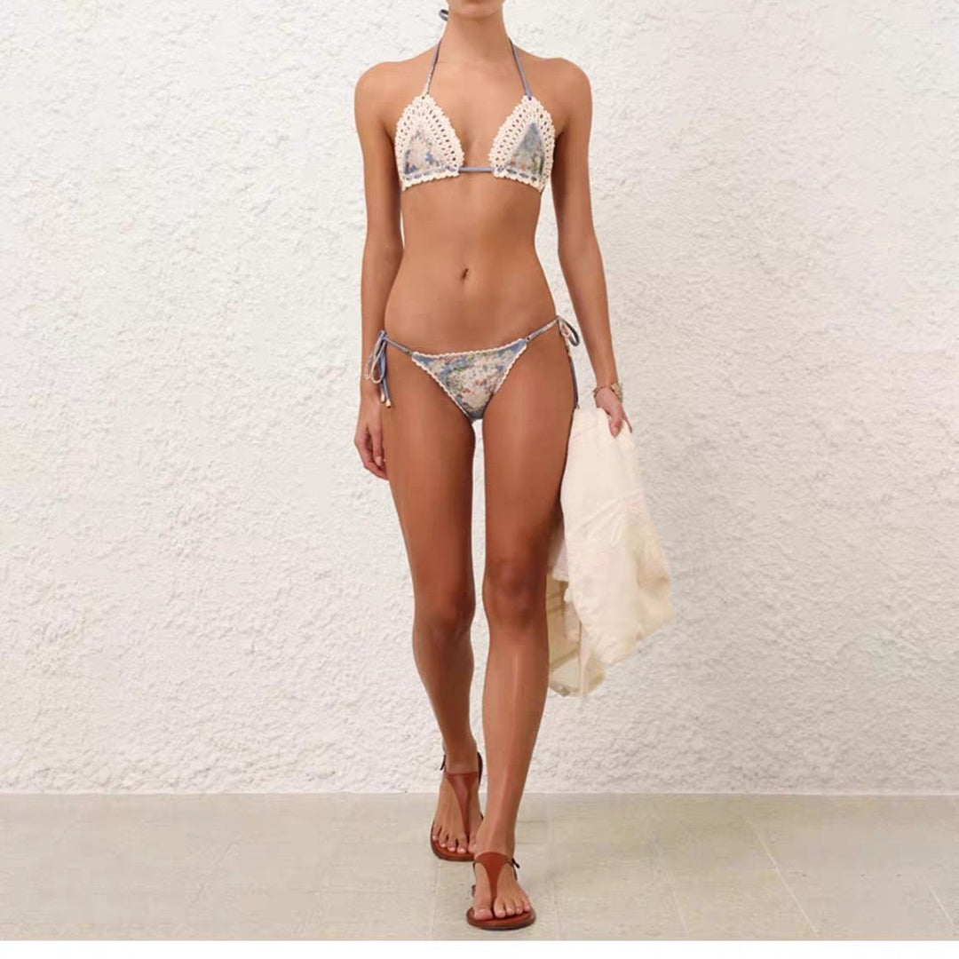 Damen Triangel-Bikini mit Häkel-Details EB