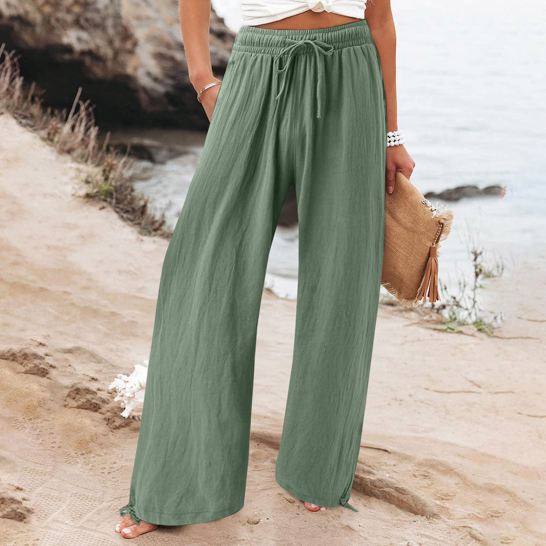 Damen Weite hose mit elastischem Bund und praktischen Taschen EB