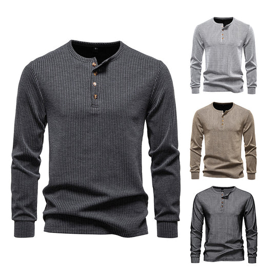Herren Langarm Henley Shirt mit strukturiertem Streifenmuster EB