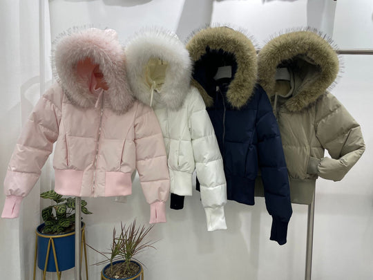Warm Leicht Gesteppt Abnehmbare Kapuze Winterjacke Damen | EB
