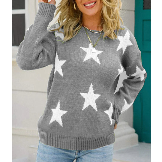 Damen Trendiger Pullover mit Sterne-Muster und lässigem Schnitt EB