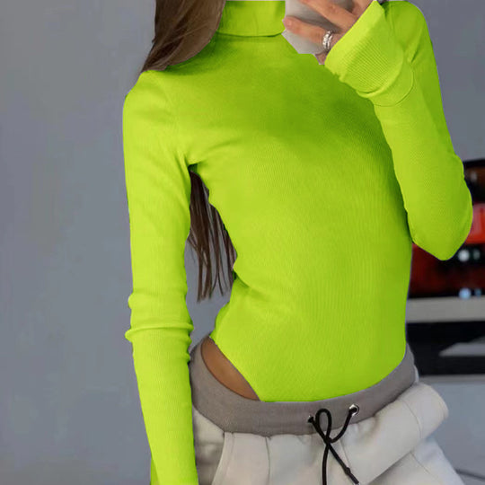 Damen figurbetontes Langarmoberteil mit hochgeschlossenem Design EB