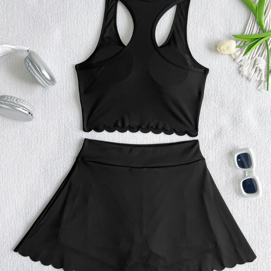Damen Sportliches Tennis-Outfit mit gewelltem Saum EB