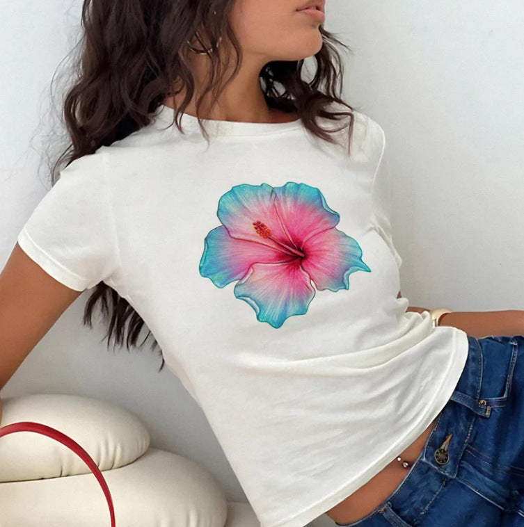 Damen Crop-T-Shirt mit kreativem Lippenmotiv und figurbetontem Schnitt EB