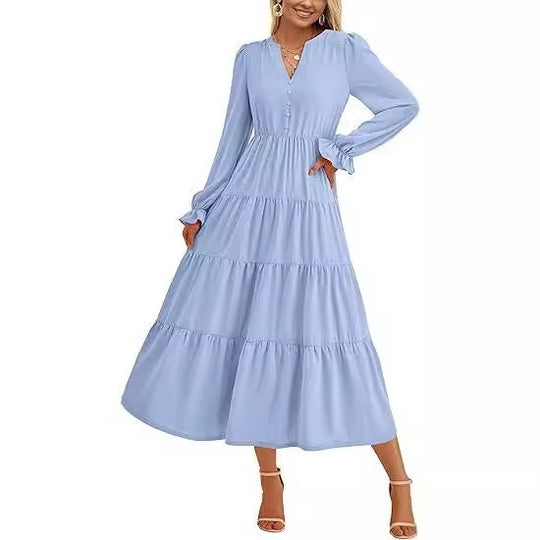 Damen Maxikleid mit modischen Volants und dezentem Cut-out EB