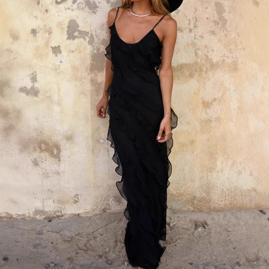 Damen Elegantes Maxikleid mit raffinierten Rüschendetails EB