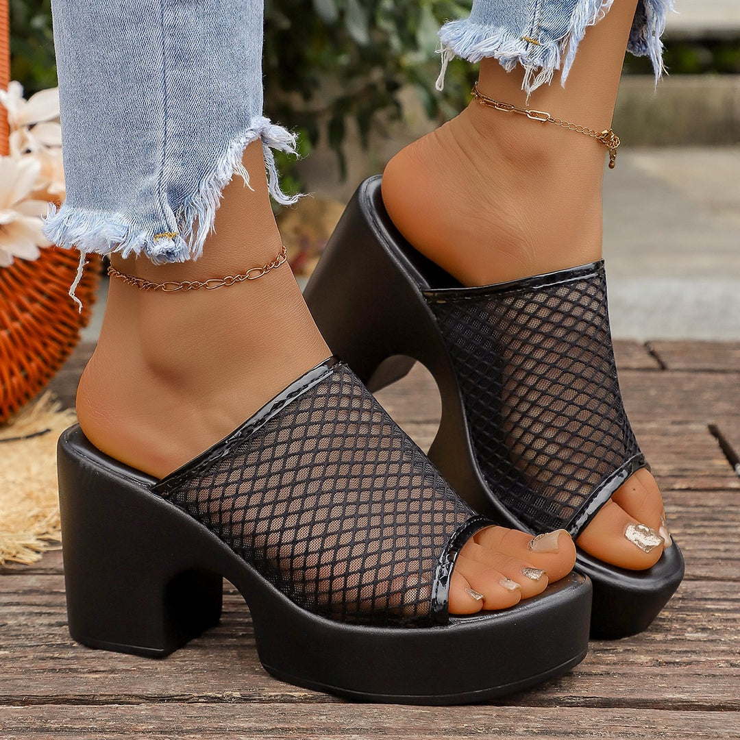 Damen Plateausandalen mit Netz-Obermaterial und robustem Blockabsatz EB
