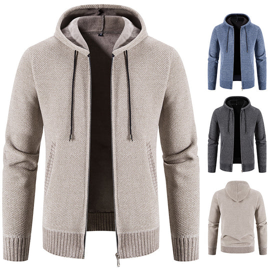 Herren Strickjacke mit Kapuze und strukturiertem Design EB